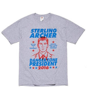 Sterling Archer Danger Zone President T-Shirt Grey Loot Crate Mens Adult Swim